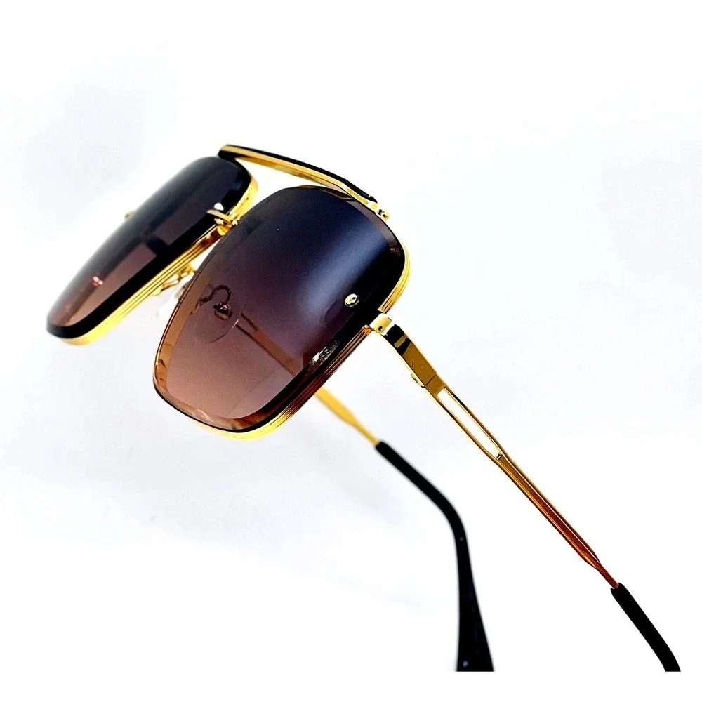 Sunglasses Square Gold Frame Flat Top Bar Driving Outdoor Women Retro Lentes New